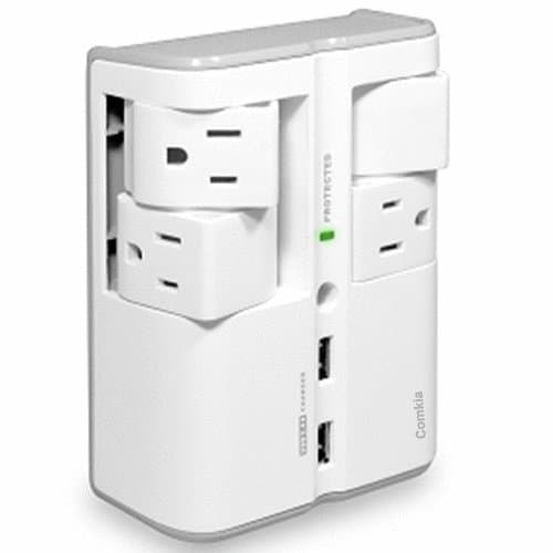 4 Swivel Outlets Surge Protector with 2 USB Chargers for iPhone, Smartphones, Wall Mount