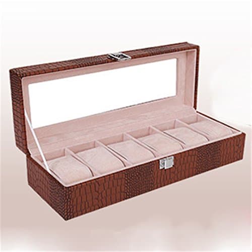 MHSTYJT 6 Grids Crocodile Pattern Pu Leather Jewelry Storage Box