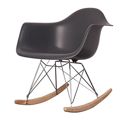 Charles Eames Style Dark Grey Plastic Retro Rocking Chair