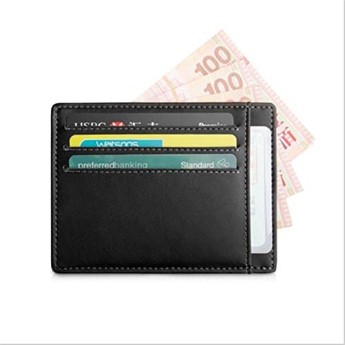 Leather Slim Wallet, Minimalist Front Pocket RFID Blocking Card Holder (One size, Black)