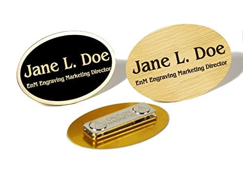 Custom Engraved Brass Name Tag Name Badge Magnetic or Pin Closure Employee Identification Plate Sign Personalized Real Metal (Brass/Black Text)