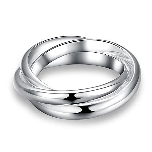 Blean 925 Sterling Silver Ring Triple Interlocked Rolling Wedding Band Stackable Ring(6)