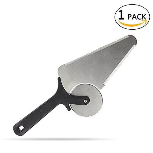 Stainless Steel Pizza Cutter & Server 2 In 1 Wisdoman, Serrated Spatula with Built-in Wheel Blade, Slice and Serve Pizza Pie Cake, Serving Pizza Cutter & Pizza Shovel For Pizza Lovers