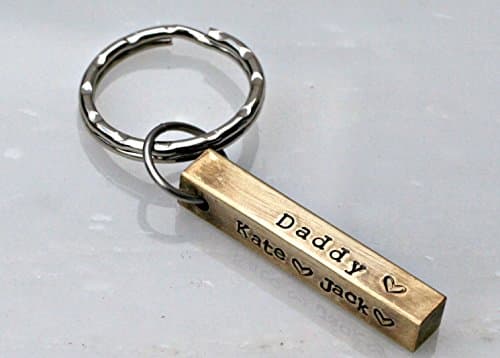 Personalized Four Sided Gold Bar Rustic Keychain - Hand Stamped Key Chain