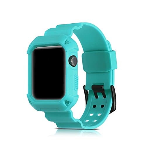 Insasta 42mm TPU Rubber Protective Case with Adjustable Strap for Apple Watch Series 1 & 2- Mint Green