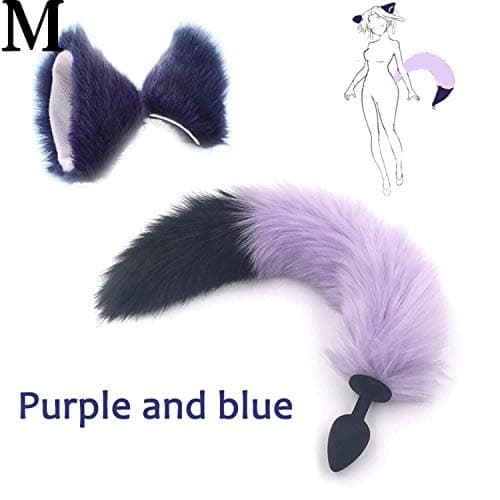 CouGoo Personal Silicone P-lu*g Fox Tail Butt P-lu*g and Lovely Ears A*nal T*oy for Women Adult Games Products and Vibr*to,Purple-m