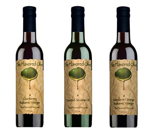 Holiday Flavor Gift Pack -- 3 Pack Assorted Flavors, Cranberry Balsamic & Mandarin Orange Balsamic Vinegars (Italy), Toasted Sesame Oil