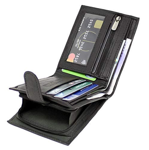 RAS WALLETS Mens RFID Blocking Soft Genuine Leather Bifold Wallet with A Side Zipper Coin Pouch 42