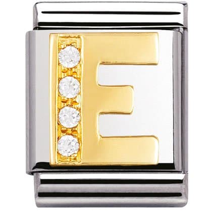 Original nomination big initial E in rhinestones and 18K gold