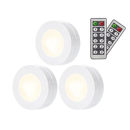 Hodleys Remote Control LED Puck Lights,Wireless Closet Lights 4000K Natural White Cupboard Lights Brightness Adjustable Under Cabinet Lights,Battery Powered LED Night Light with Dimmer Functions,Touch Switch Ceiling Spot Wardrobe Lights (3 PACK)