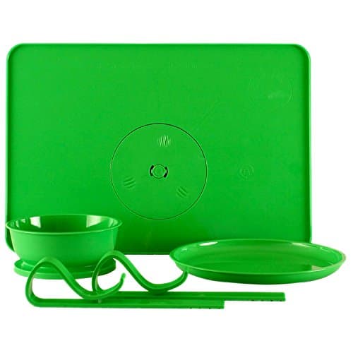 Kids Stay Put Dining and Dinnerware Set, Locking Bowl and Plate With Placemat Tray That Locks To Any Dinner Table, Perfect for Messy Infants or Children, Green