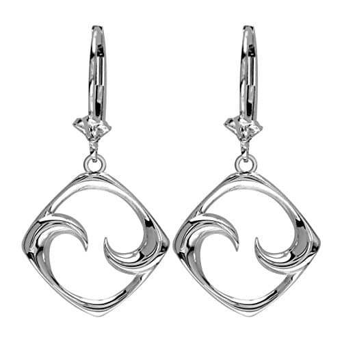 Small Diamond Shape Maori Koru New Beginning Earrings with Two Fernlings,14mm in Sterling Silver