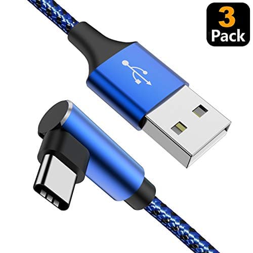 USB C Cable 90 Degree Right Angle (3Pack 10FT) Fast USB Type C Charger Cord for iPad Pro 2018, Samsung S10 S9 Plus S8 Galaxy Note 9, LG V30 G6, Pixel XL(Blue-3P-10FT)
