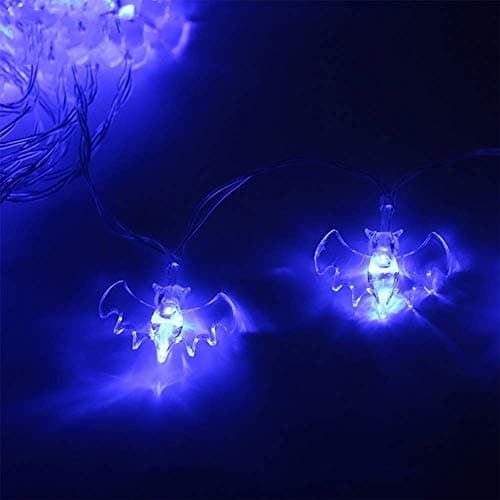 JINLE Halloween Bat String Lights,Battery Operated 16.5ft 40 LED Waterproof Decoration Lights Indoor/Outdoor Halloween Party Christmas Holiday Yard Decorations Decor, Blue light