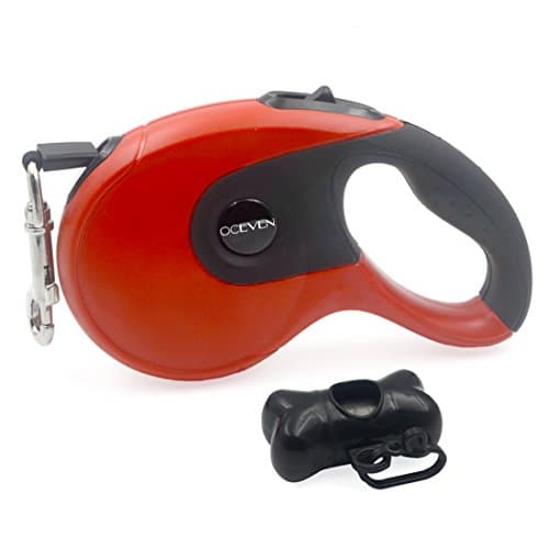OCEVEN Retractable Dog Leash - 16 ft Dog Walking Leash by Nylon for Medium Large Dogs for 33-88 lbs with One Button Break &amp; Lock + Dog Waste Dispenser and Bags ( Red + Dog Waste Dispenser and Bags )