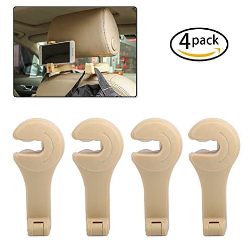 Upgrated 4 Pack Car Headrest Hooks Car Phone Mount Holder Purse Hanger Car Hanging Holder Organizer Beige …