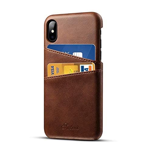 Airart iPhone X iPhone XS Leather Case with Cards Holder, Premium Vintage Wallet Case, Ultra Slim Professional Executive Snap On Back Cover Compatible iPhone X/XS - Brown