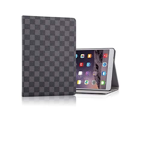 for ipad 2 3 4 Stand Flowers Flip Bifold Clip Grid Leather Case Cover with Wake and Sleep (for ipad 2/3/4, Grid Black)