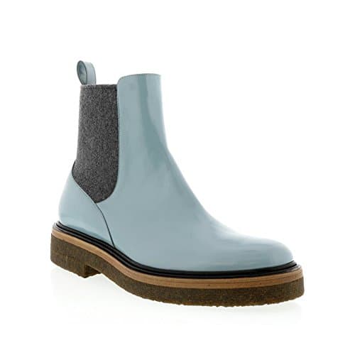 Dries Van Noten Light Blue Patent Short Boot With Grey Elastic Insert
