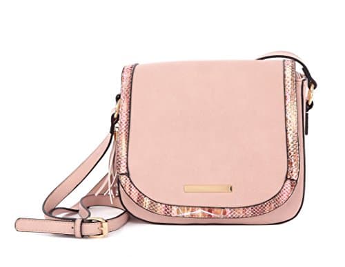 TINDER Authentic Fashion Shoulder Bag withMulti-pockeds, Adjustable Shoulder Strap, Metalic Croco Design Design and Zipper Closure: FPM8853-PK