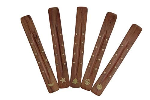 Helping Children Succeed Various Designs 5 Pack Traditional Handmade Incense Stick Holders Ash Catchers with Brass Inlay Work (5 Pack Multi, Multicolor)