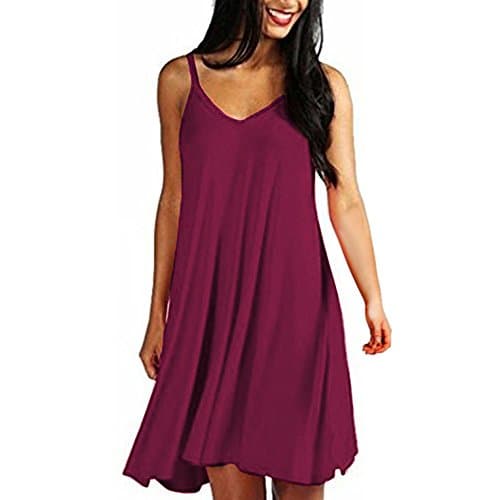 RUIVE Women's Vest Dresses Solid Casual Plain Loose Summer Sling Pleated Strappy Beach Party Mini Dress Sundress
