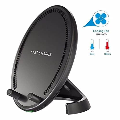 Pertop Wireless Charger 10W 2 Coils,Qi-Certified Fast Wireless Charging Pad Stand with Cooling Fan for iPhone X/8/8 Plus Samsung Galaxy S8/S8+/S7/S7 edge/S6 edge+/Note 5