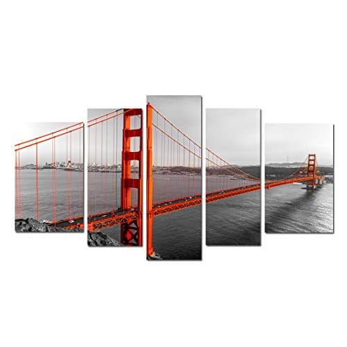 Englant-Golden Gate Bridge Canvas Print San Francisco Wall Decor Framed Landscape 5 Piece Canvas Print for Home and Office Ready to Hang