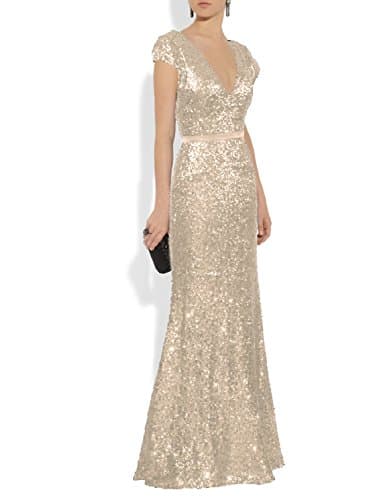 Mitchell SZ Women's V Neck Sequined Long Evening Dresses Formal Gowns Champagne Custom