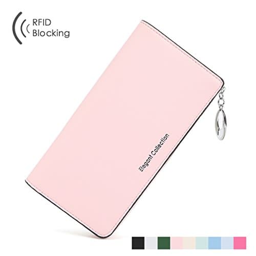 Aoliner Wallets for women RFID Blocking Zipper Pocket Multi Cards Organizer Leather Clutch