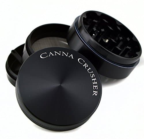 Canna Crusher Grinders - 2.5 Inch Herb Grinder - 4 piece Titanium Series - Pollen Catcher, Kief Scraper, Travel Pouch and Gift Box Included - Lifetime Warranty - (Black, Large)