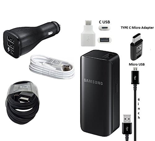 Offical OEM Samsung Adaptive Fast Dual Charging Charger W/Micro &amp; TYPE C USB &amp; 2100mAh Battery Charger &amp; Google C USB Adapter for Samsung Galaxy S8/S9/+/Note8 (Combo Pack Kit)
