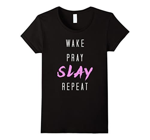 Women's Wake Pray Slay Repeat Relaxed Fit T-Shirt Medium Black