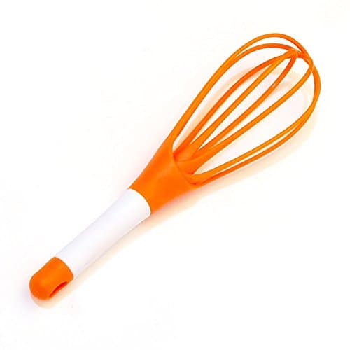Queen Chef Twist Whisk 2-in-1 Balloon and Flat Wire Whisk, Egg Frother, Milk and Egg Beater Blender - Kitchen Utensils for Blending, Whisking, Beating, Stirring, Silicone Coated Steel Wire, Orange