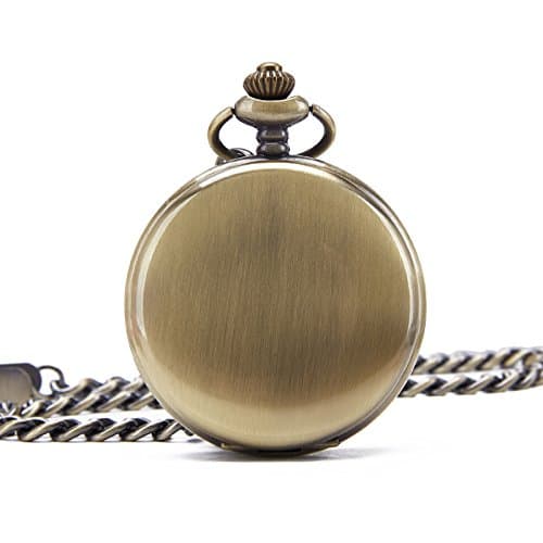 Smooth Antique Quartz Pocket Watch with Chain + Box (Bronze)