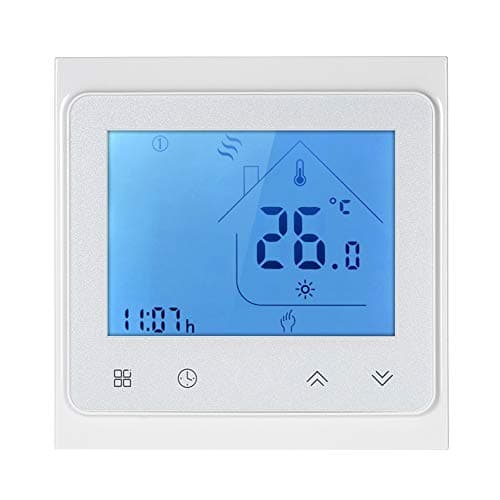 dezirZJjx Programmable Thermostat for Home,3A Touch Screen LCD WiFi Temperature Controller for Water Floor Heating,Touch Screen,Voice Control Compatible with Alexa Google White