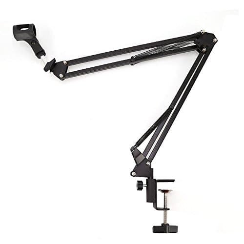 Desktop Professional Adjustable Microphone Fold Mic Suspension Boom Scissor Arm Stand Holder with Mic Clip Mounting on Desk or Table Top for Studio, Program record, Broadcasting, TV Station