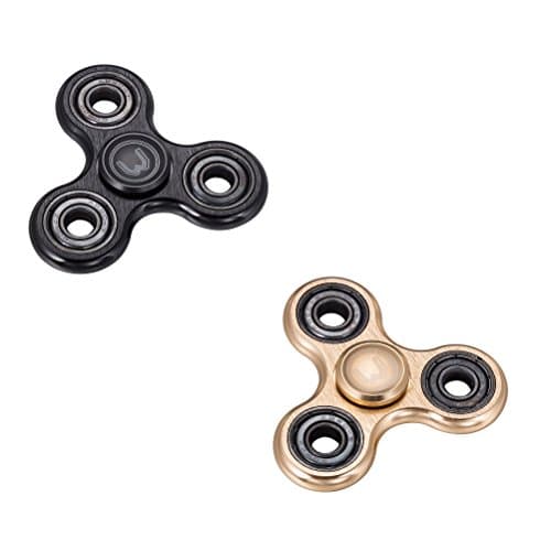 New Fidget Spinner Two Pack - Black & Gold Metal - Relieves Boredom, ADD ADHD Stress Anxiety Autism Helps Focus Handheld Toy - Long Spin Time!