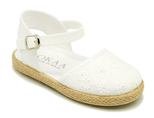 OKAA Little Cotton Canvas Espadrille With Mahon Style Design Authentic &amp; Original Spanish Made Espadrille Flats (10 US, 26 E.U, WHITE)