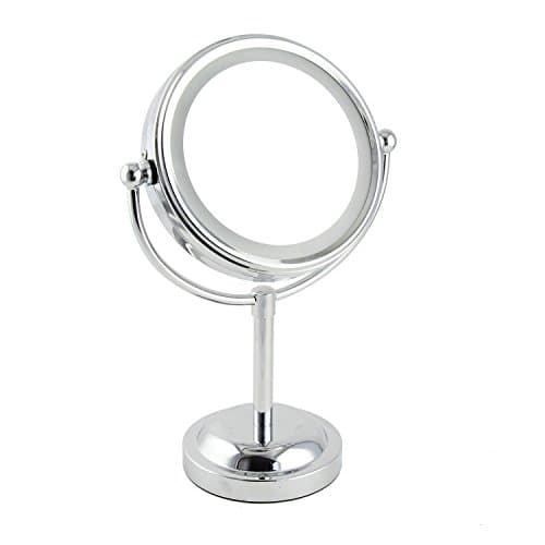 LED Lighted Makeup Mirror,EALEK 3X Magnification 6 Inch Round Shaped Double-Sided Light Vanity Mirror 360 Degree Rotation Tabletop Magnifying Make Up Cosmetic Mirror