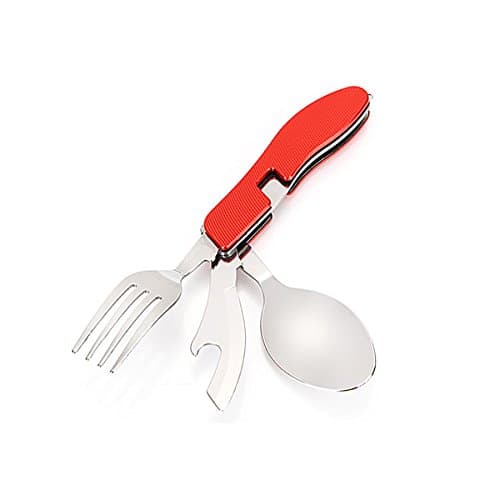 4-In-1 Camping Utensil Fork Spoon Knife and Bottle Opener Set, Stainless Steel Metal , Multi-Tool Camping Tool for Camping Cutlery Set/ Travel /Survival