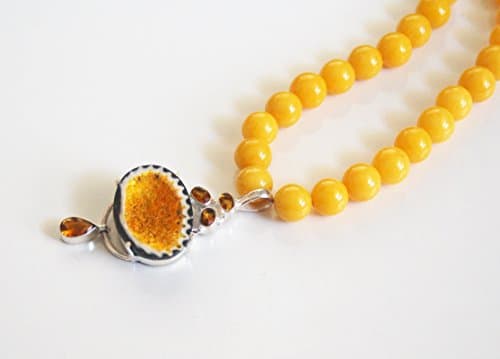 Statement Necklace -31.73 ct. Natural yellow Geode Druzy citrine sterling silver Pendant &amp; yellow Mashan jade Necklace- Beaded Necklace