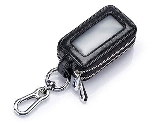 Artbisons Genuine Leather Key Wallet Case Black Car Keychain Key Pouch Double Layer with Zipper