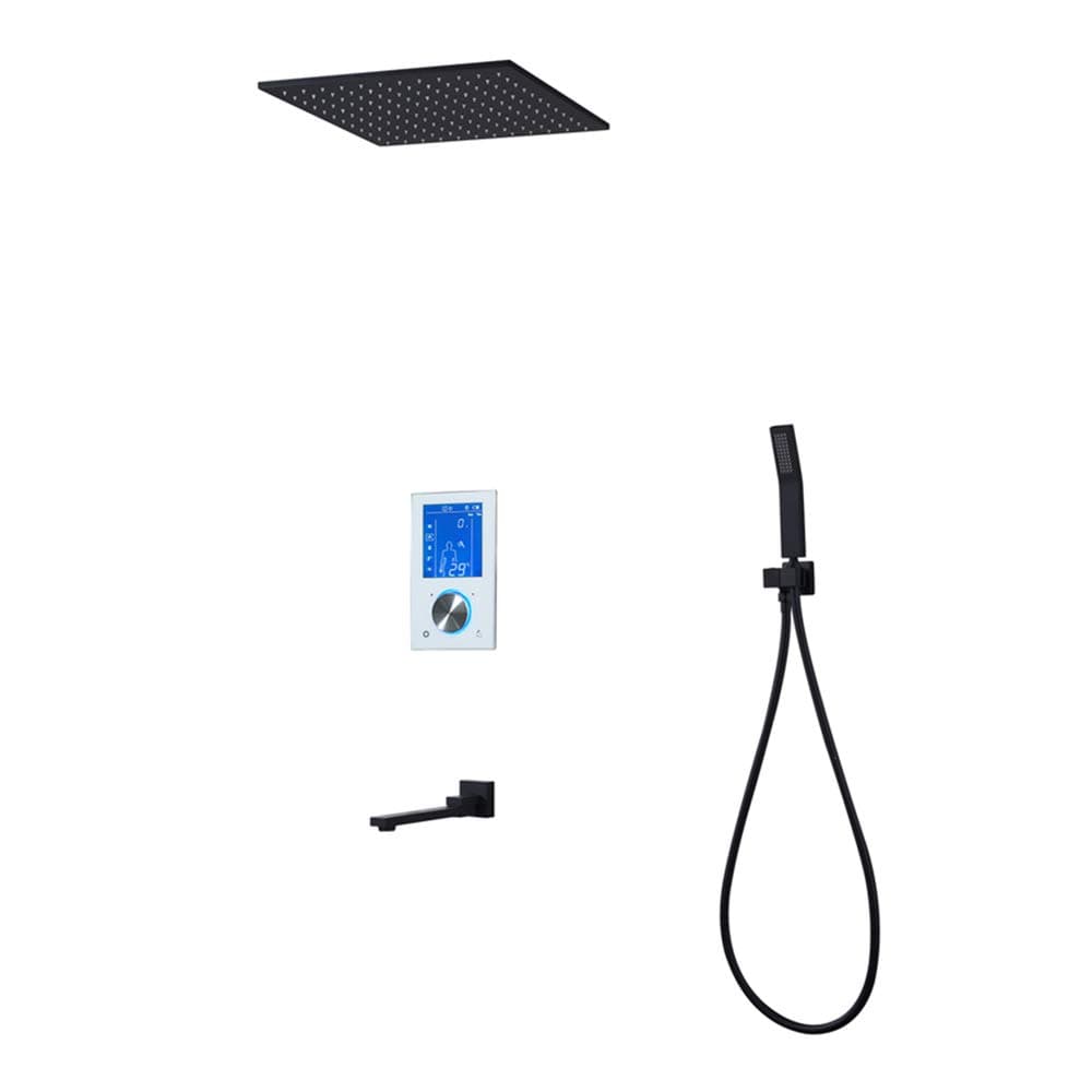 Lcd Touch Screen Shower System Set Black Thermostat Digital Display Diverter Mixer Valve Kit 16Inches Rain Shower Embedded Ceiling,bathtubfaucet