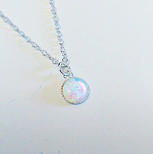 Sterling silver handmade dainty and simple white fire opal necklace