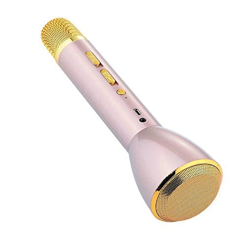 Bluetooth Karaoke Microphone Portable Rechargeable KTV handheld Karaoke Singing Machine Music Speaker Player Recording Loudspeaker Sound Amplifier (Gold)