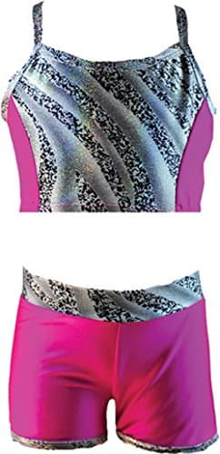 Reflectionz Girls Fuchsia with White Leopard Trim Spaghetti Strap Top and Shorts Set #SET4983 For Dance, Gymnastics, and Ballet (8)