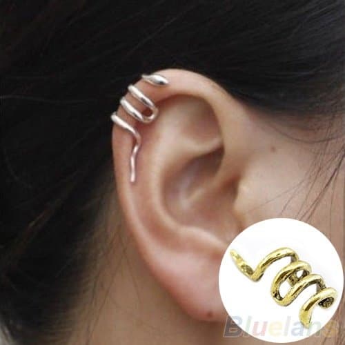 1 PC Fashion Punk Unique Snake Shape Cuff Wrap Ear Clip Earring Golden one size