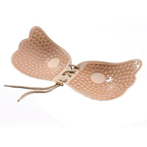 KENTONG HILL Women's Adhesive Bra, Strapless with Drawstring Silicone Invisible Backless Push UP Bras,Nude-D