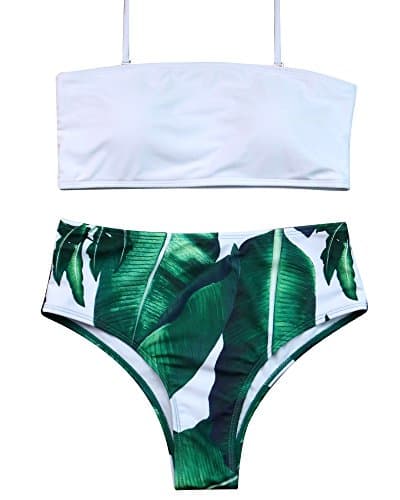 MOOSKINI Womens Padded Two Piece Tankinis Printed Leaf Bikini Set Swimsuit